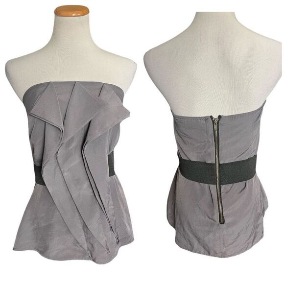 Womens Forever 21 XXI Strapless Zipper Back Charcoal Black Contrast Top - Sz L - Picture 1 of 3